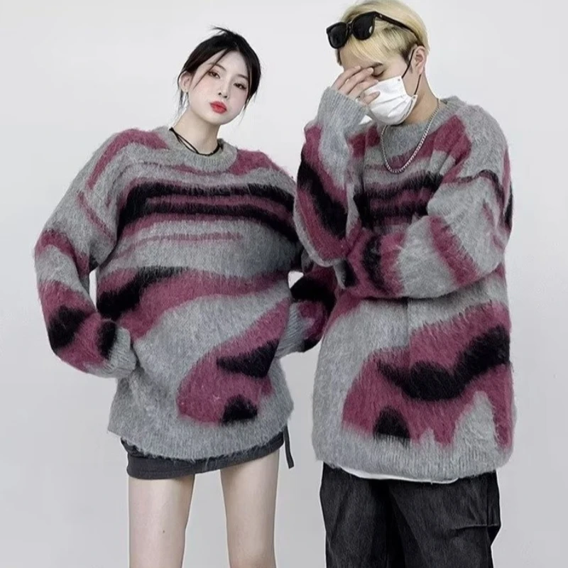 Damen Oversized Strickpullover Gestreift Im Streetwear Stil_voghion.com