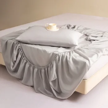 Luxury Simple Silky Fitted Sheet Solid Grey Bamboo Lyocell Mattress Bed Cover Home Hotel Bed Linens 180*200cm*1pc Drop Shipping
