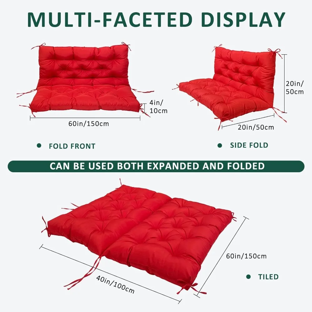 2-3 Seater Waterproof Porch Bench Cushion Thick Patio Swing Cushion with Backrest for Garden Backyard Furniture, Patio Swings 2