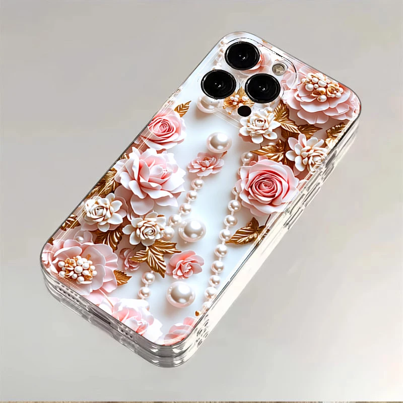 Pink Pearl Rose 3D Embossed Silicone Phone Case