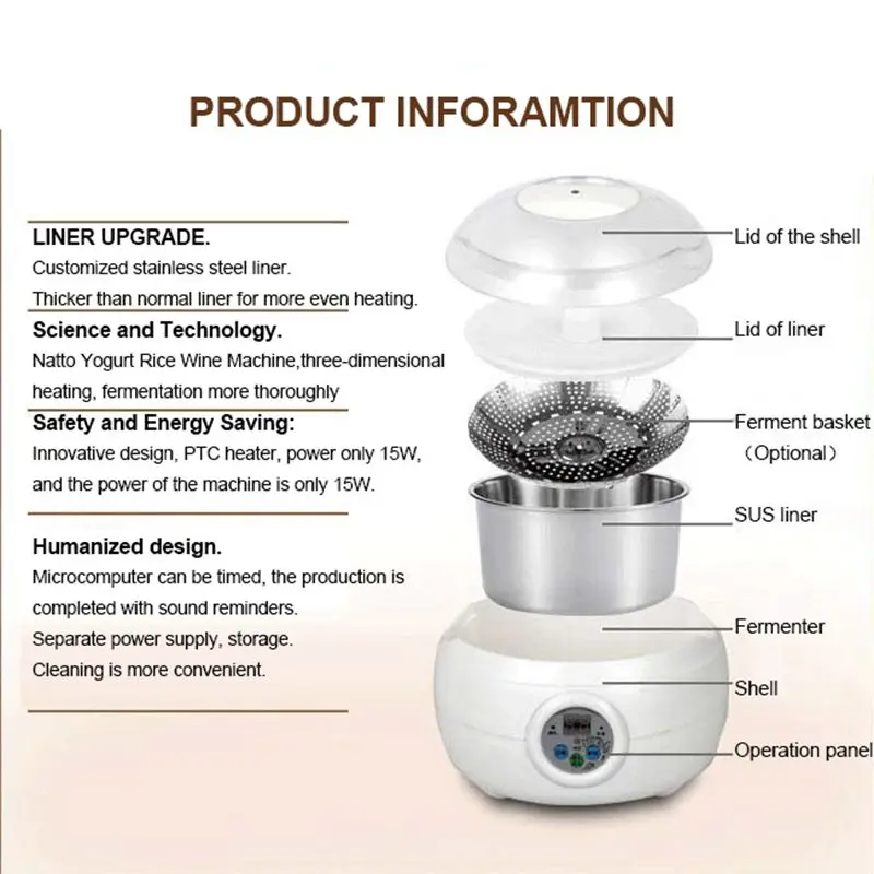 Professional Natto Making machine Multifunctional Rice Wine Yogurt Fermenter Fully Automatic fermentation equipment 110V 220V 4