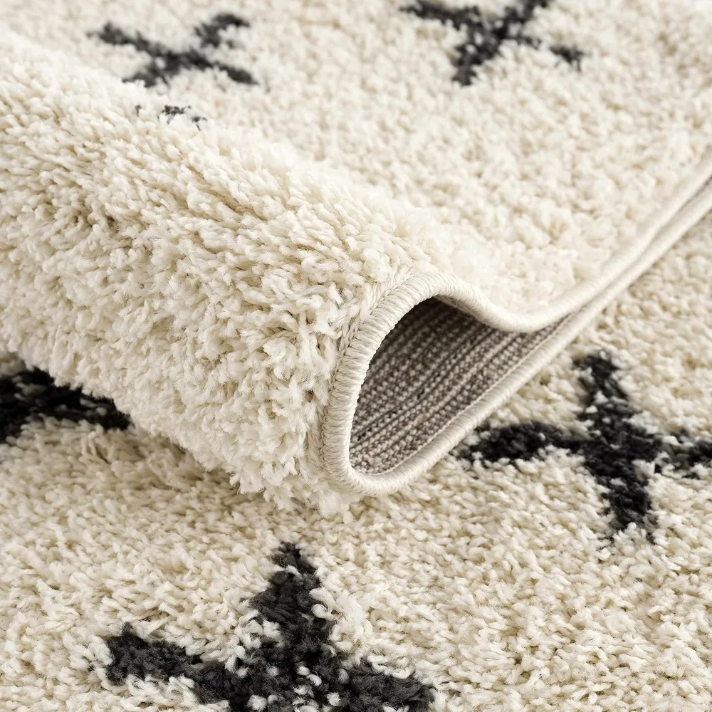 Berber Shag Collection-Alstead Farmhouse Living Room Bedroom Area Rug with Tassel-Fluffy Plush High Pile Carpet