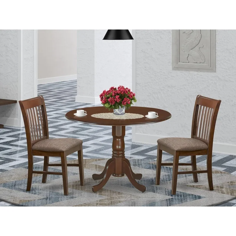 

East West Furniture Dublin 3 Piece Kitchen Set Contains a Round Room Table with Dropleaf and 2 Linen Fabric Upholstered Dining C