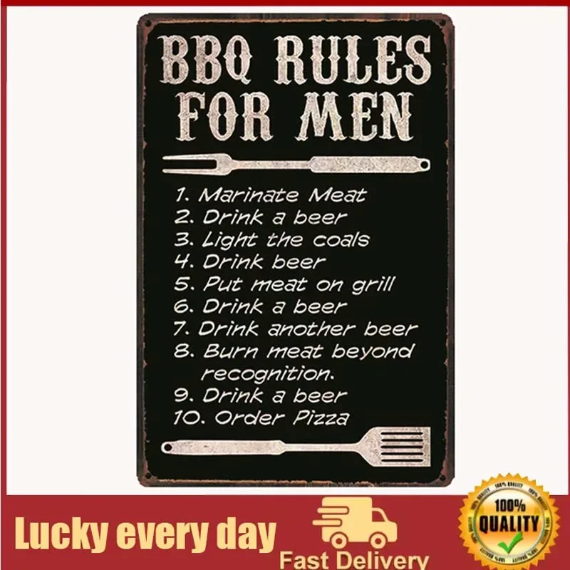 

BBQ Rules for Men Metal tin sign for Bar Cafe Garage Wall Decor Retro Vintage outdoor decor room decoration men