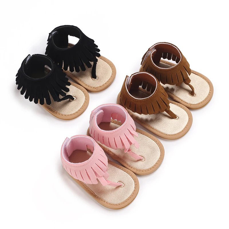 

VALEN SINA Fashion Tassels Newborn Baby Girls Sandals Cute Summer Rubber Sole Flat Princess Shoes Infant Non-Slip First Walkers