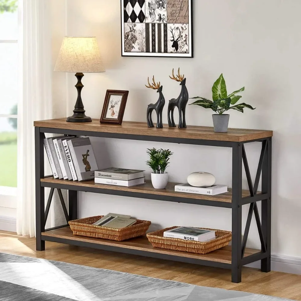 

Industrial Console Table for Entryway, Wood Sofa Table, Rustic Hallway Tables with 3-Tier Shelves for Living Room