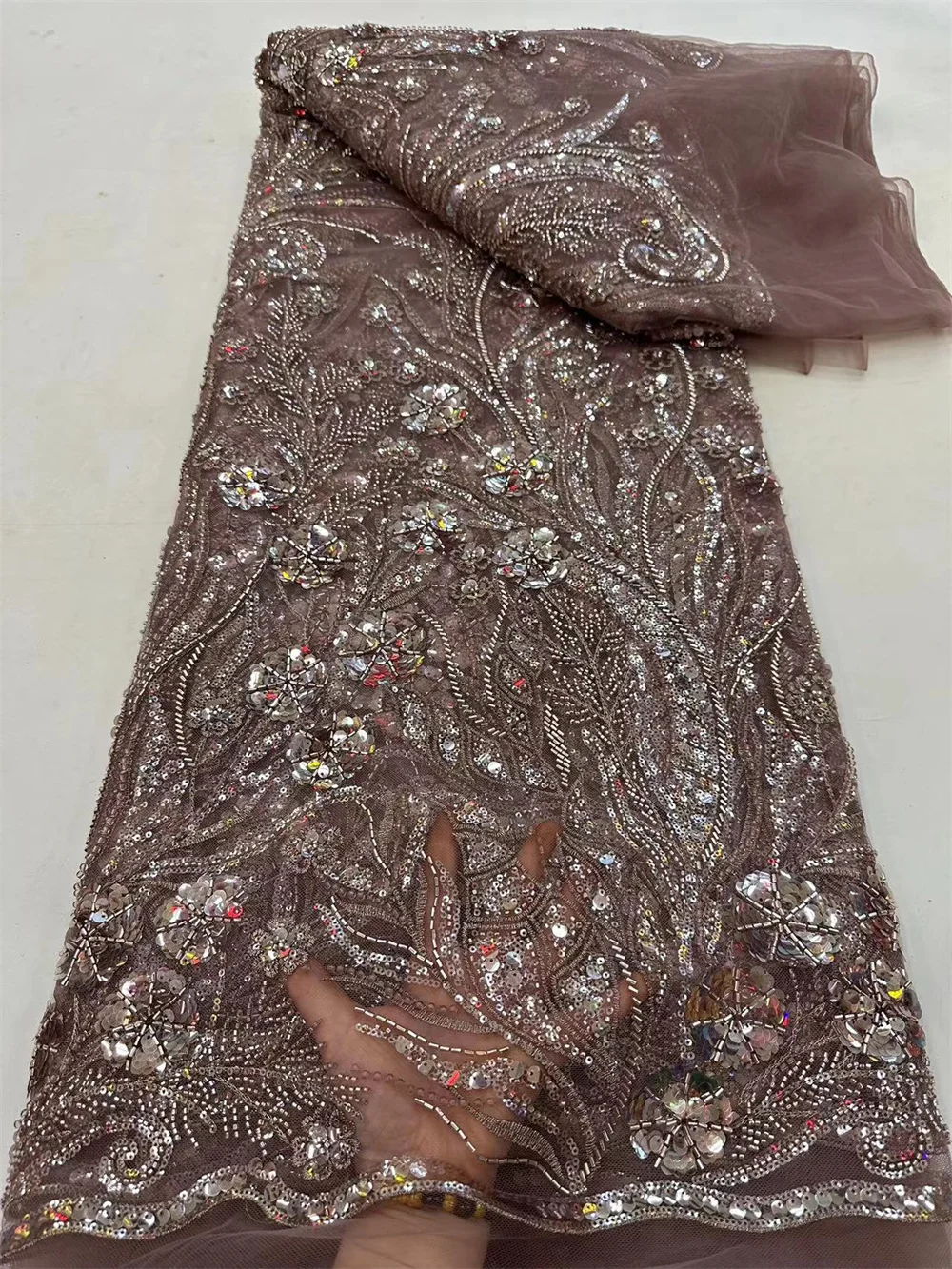 

Handmade Bead Lace Fabric 2023 High Quality French Bead Sequins Fabric Lace 5 Yard Elegant Party Dresses For Women 2023 Wp99-1