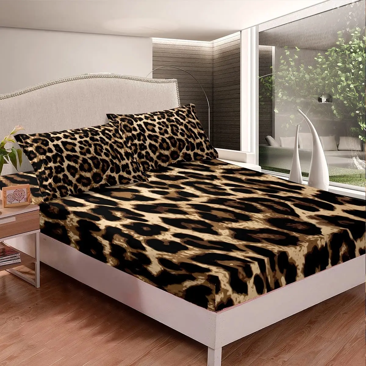 Leopard Print Fitted Sheet Twin Size Rose Flower Bedding Set for Kids Girls Women Room Decor Bed Sheet Set Branches Green Print 2