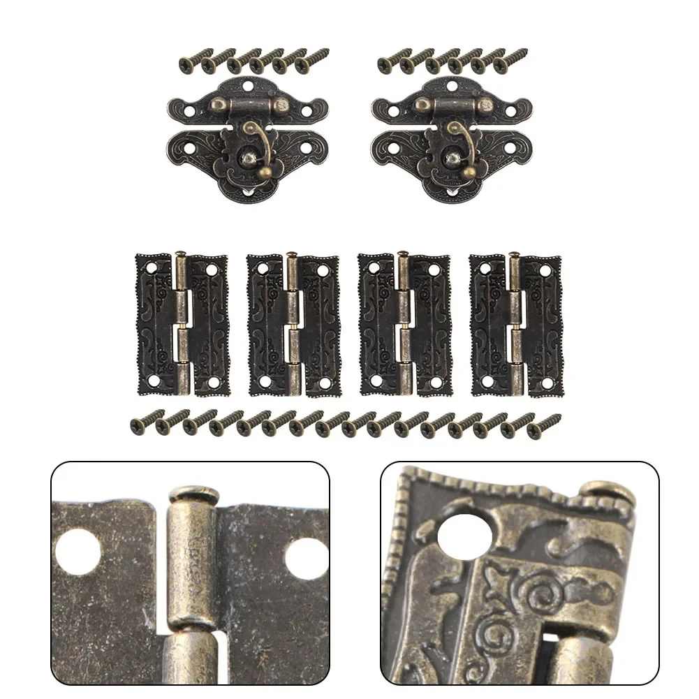 Description Picture 4 of item6pcs Antique Bronze Cabinet Door Hinge For DIY Box Furniture Hinges With Screws Wooden Box Latch Hasp Furniture Hardware