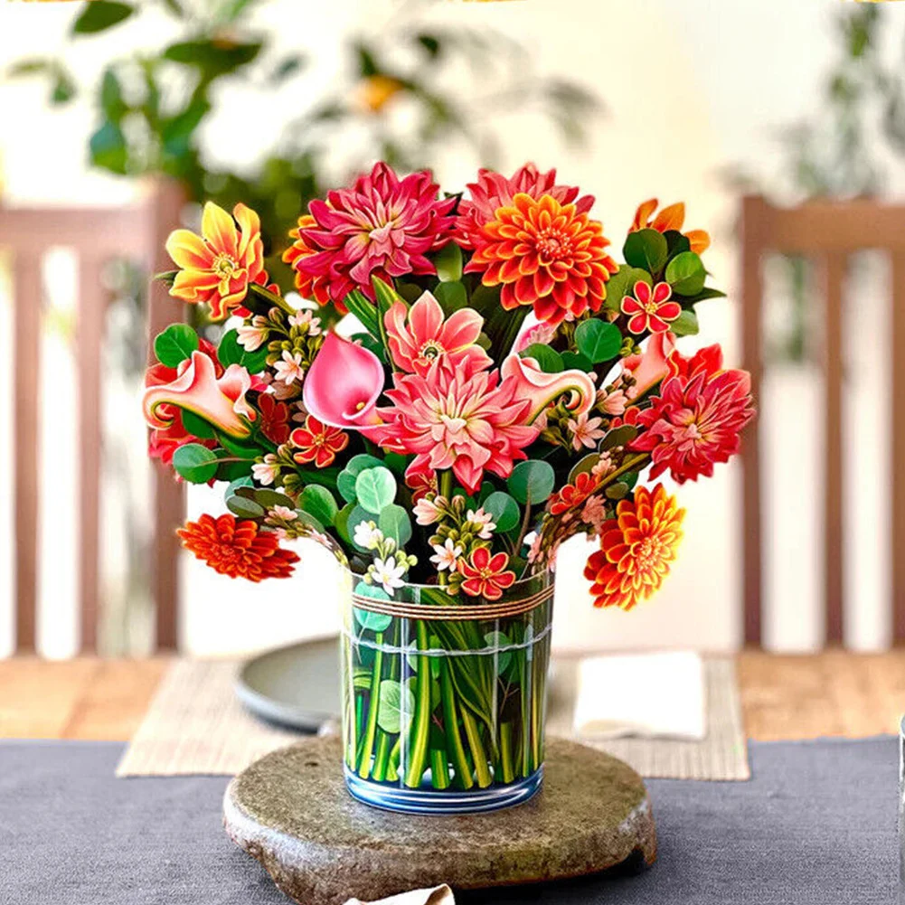 Creative 3D Pop-Up Bouquet Card Carving Flower Greeting Cards Wedding Invitation Postcard Thank You Card Gift For Mother's Day