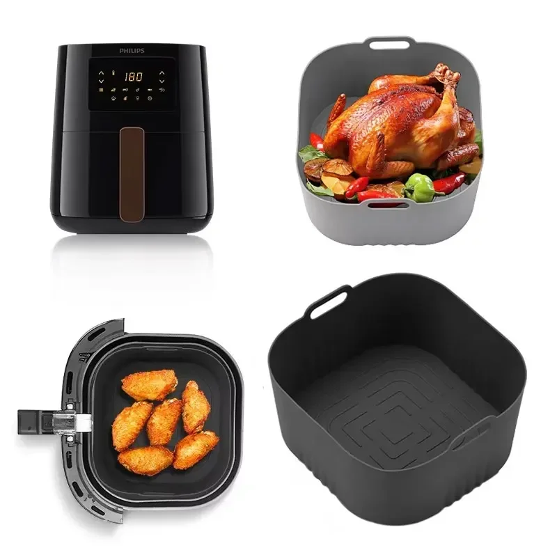 17cm Air Fryer Silicone Baking Tray Mould Reusable Compatibility Airfryer Liner Kitchen Accessories Pizza Fried Chicken Basket