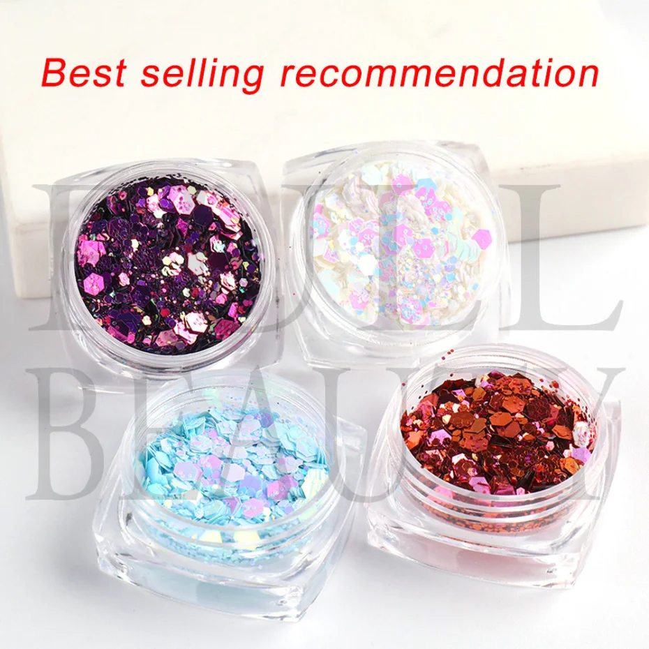 Bright Blue Sequins For Nail Mermaid Mixed Nail Glitter Flakes Hexagon art Paillette Shiny Mirror Spangles Slices LAGB 1Jar nail glitter nail decoration nail decorations nail flakes