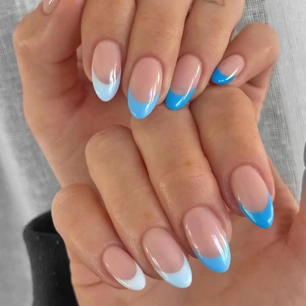 

24pcs Long Almond French False Nails Black White Edge Pink Press on Nails Fake Nials Detachable Nail Tips