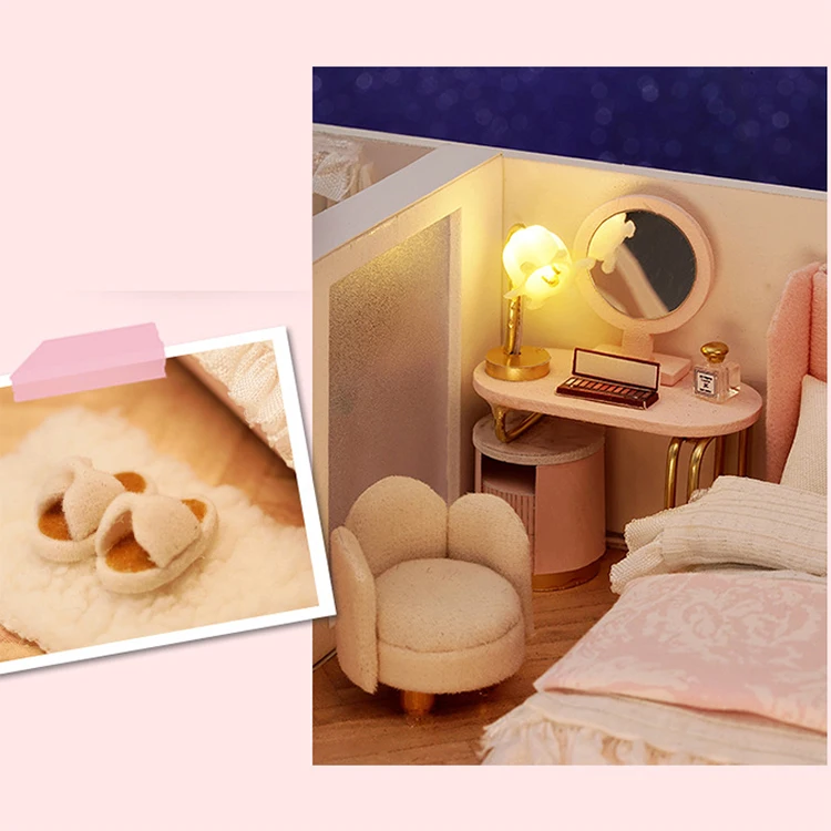 3D Wooden Mini Doll House Assembly Building With Furniture Kit DIY Handmade Duplex Apartment Production Toys Birthday Gifts