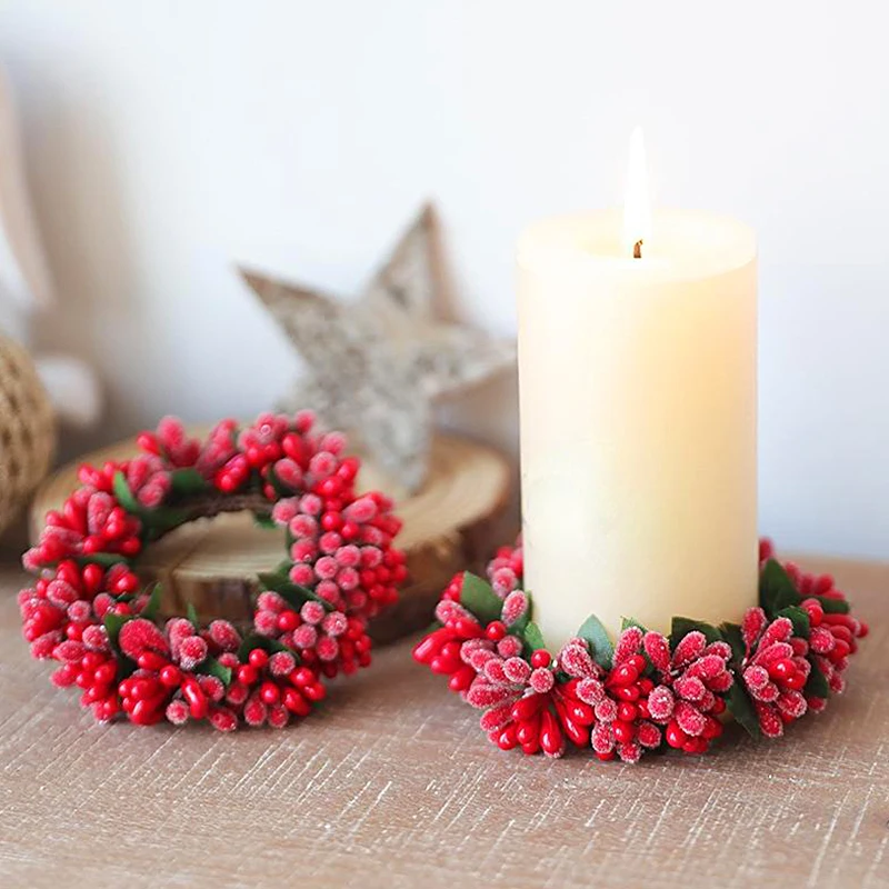 

Christmas Candle Garland Simulated Berries Xmas Wreath Candle Holder For Wedding Party Living Room Ceterpiece Dining Table Decor
