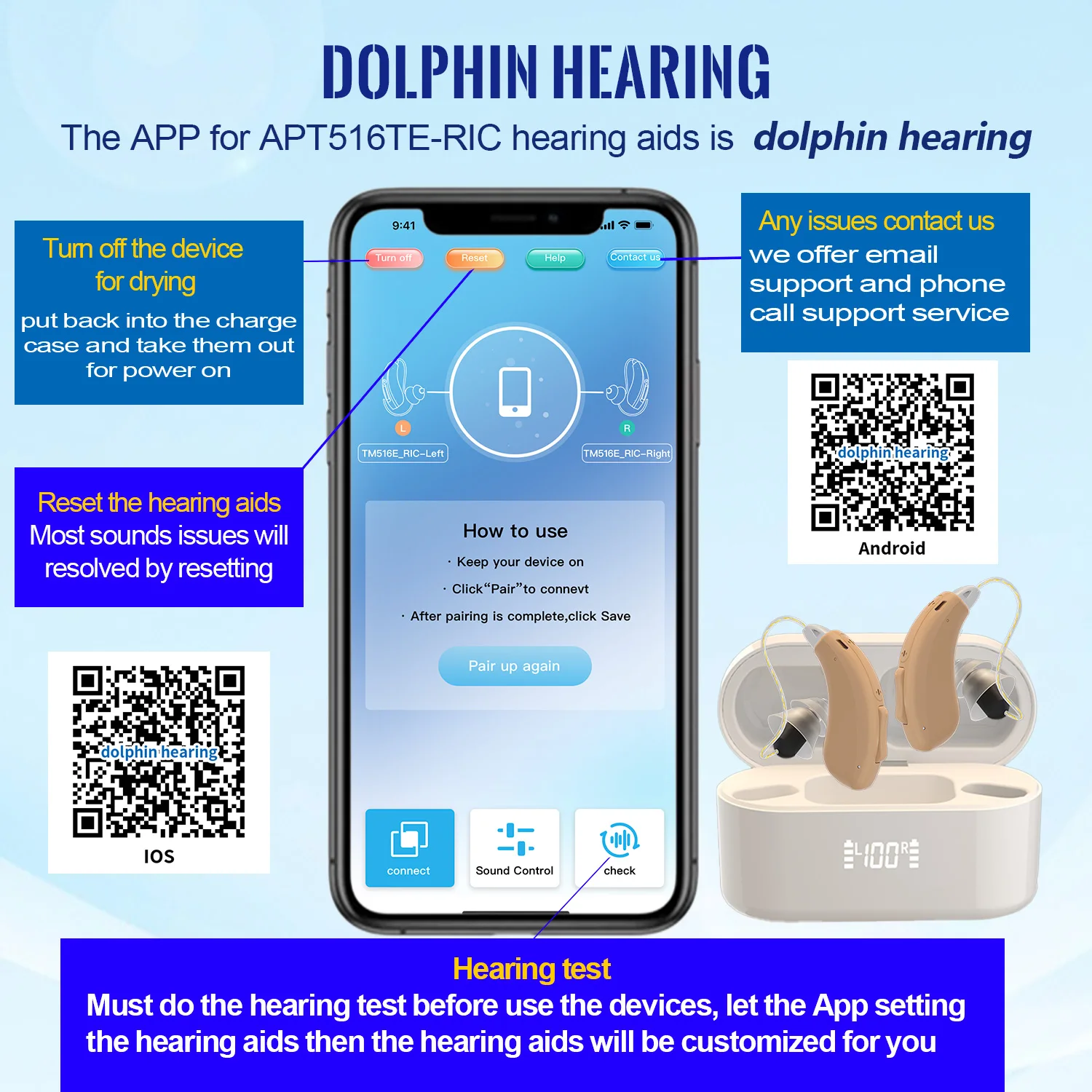 Bluetooth Hearing Aids Rechargeable with Noise Cancelling APP Control Auto-On/Off 4 Listening Programs with Tinnitus Masking 6