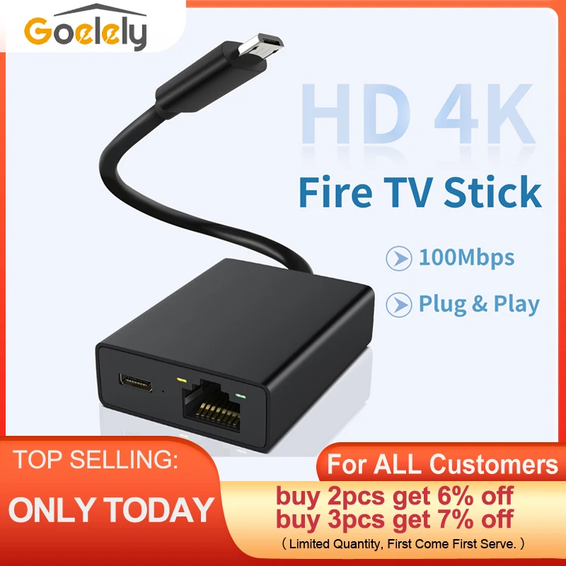 Goelely Rj45 100Mbps Scheda Di Rete Esterna Micro Porta 4K Fire Tv Stick Indicatore Led Plug & Play Adattatore Ethernet Per Smart Tv