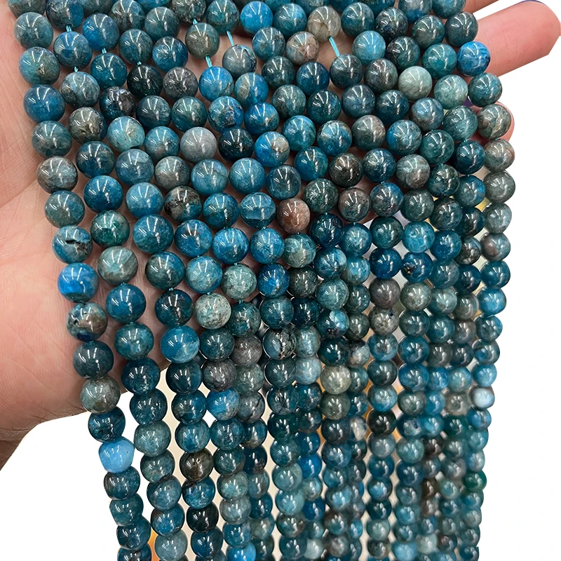 

New Natural Blue Apatite Beads Round Loose Stone Beads For Jewelry Making DIY Charm Bracelet Accessroies