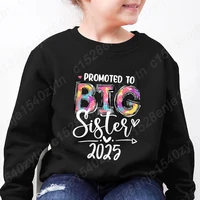 Promoted To Big Sister 2025 Hoodless Sweatshirt Kids Personality Crew Neck Pure Color Pullovers Children Casual Long Sleeve Tops 2