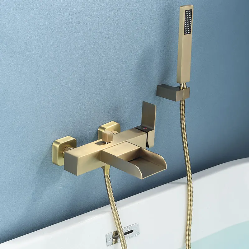 Tuqiu Badewannen- Und Duschset Aus Gebürstetem Gold, Wandmontage, Grauer Badewannenhahn, Badezimmer-Kalt-Whirlpool-Duscharmaturen Messing