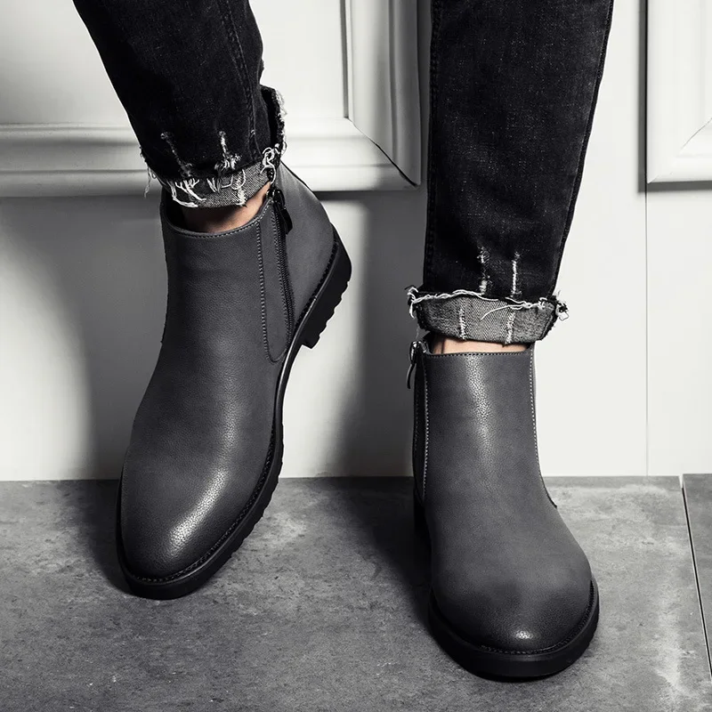 Botas Chelsea informales para hombre, botines de cuero hechos a mano para hombre, botas Chelsea básicas cortas con cremallera alta de estilo británico Retro para hombre