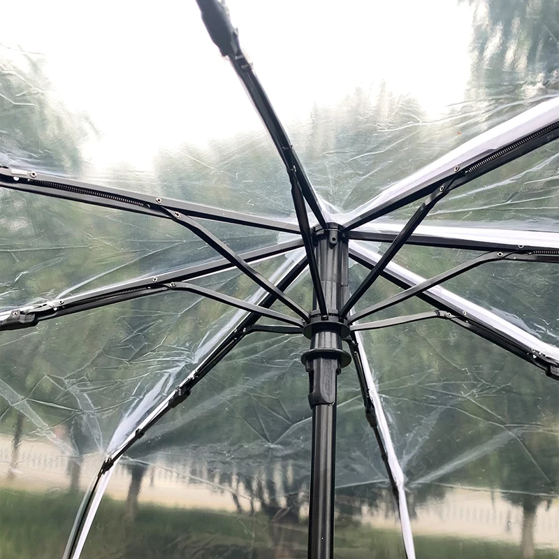 Transparent Foldable Automatic Umbrella For Women Windproof Outdoor Travel Rain Three fold Umbrellas