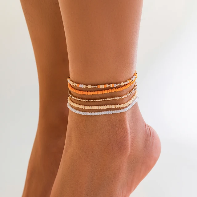 Ingemark Boho Colorful Seed Beads Anklet Set for Women Summer Beach Simple Elastic Chain Bracelet Barefoot Ankle on Leg Jewelry 1