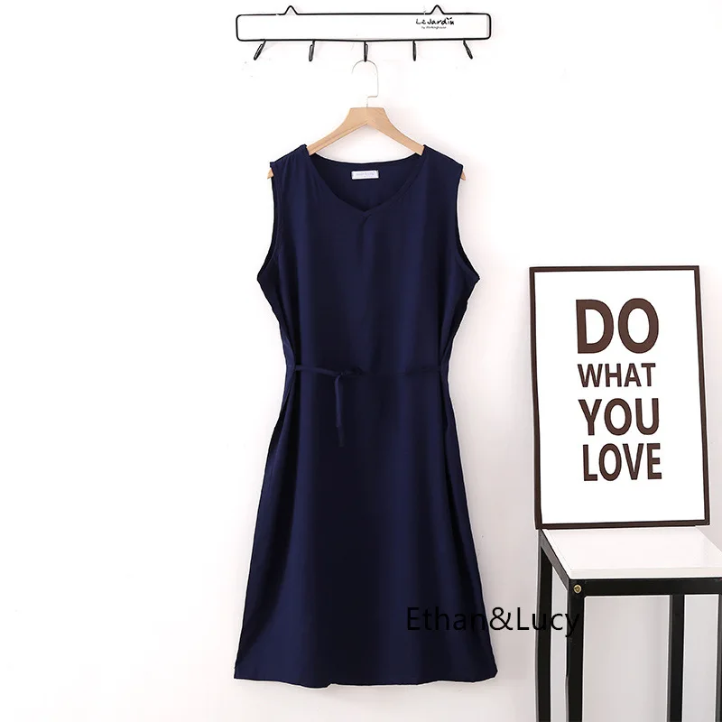 Casual Cotton Rayon Home Wear Night Dress Women New Sleeveless Summer Nightgowns Loose Candy Color Ladies Sleepwear Nightshirt