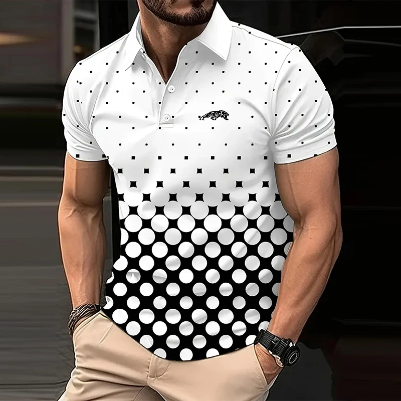 Description Picture 4 of itemMen Summer Casual Round Dot 3D Digital Print Casual Short Sleeve Polo Shirt .