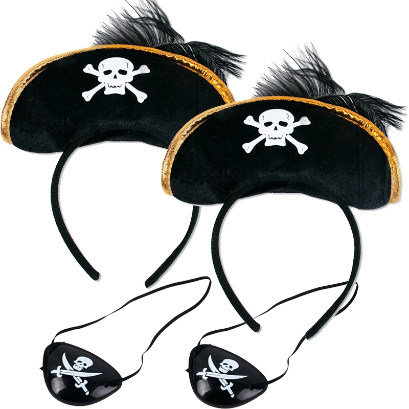 1/2set Pirate Hat And Eye Patches Halloween Cosplay Captain Cap Props Costume Accessories for Kids Birthday Party Decorations for party hat