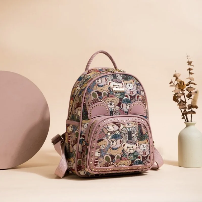 

2023 New Backpack Girls Commute Leisure Fashion All-Match Rivet Bag Contrast Color Japanese and Korean Style Schoolbag