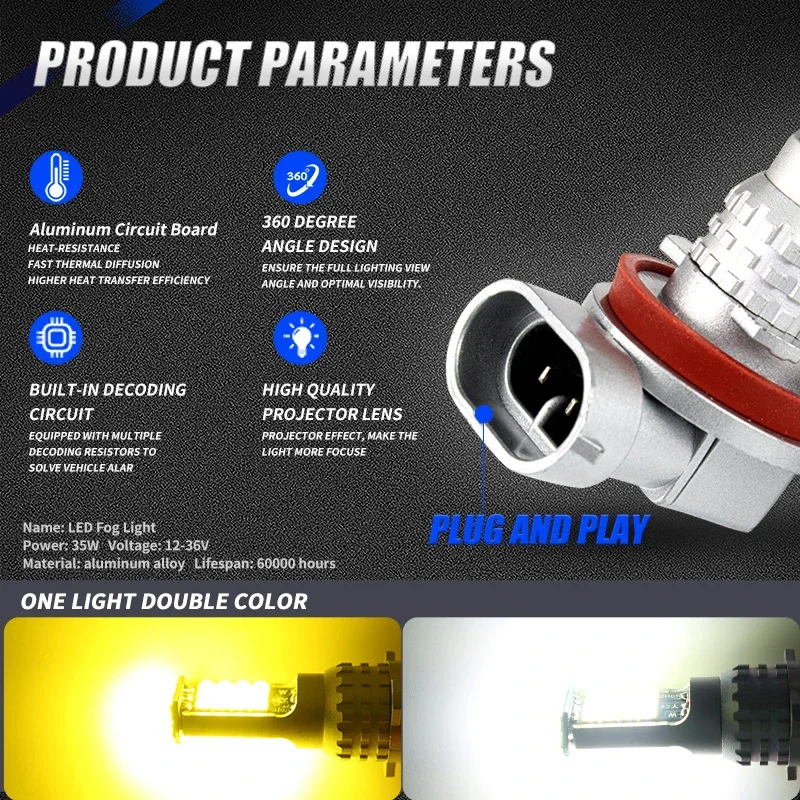 2개입 H1 H3 LED 안개등 h7 LED 헤드라이트 3030 칩 30SMD 캔버스 자동차 안개등 주간 주행등 12V 신호등 DRL