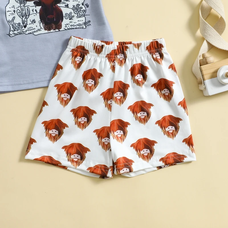 Description Picture 6 of itemToddler Baby Boy Western Clothes Short Sleeve Cartoon Letter Print T-Shirt Shorts Set