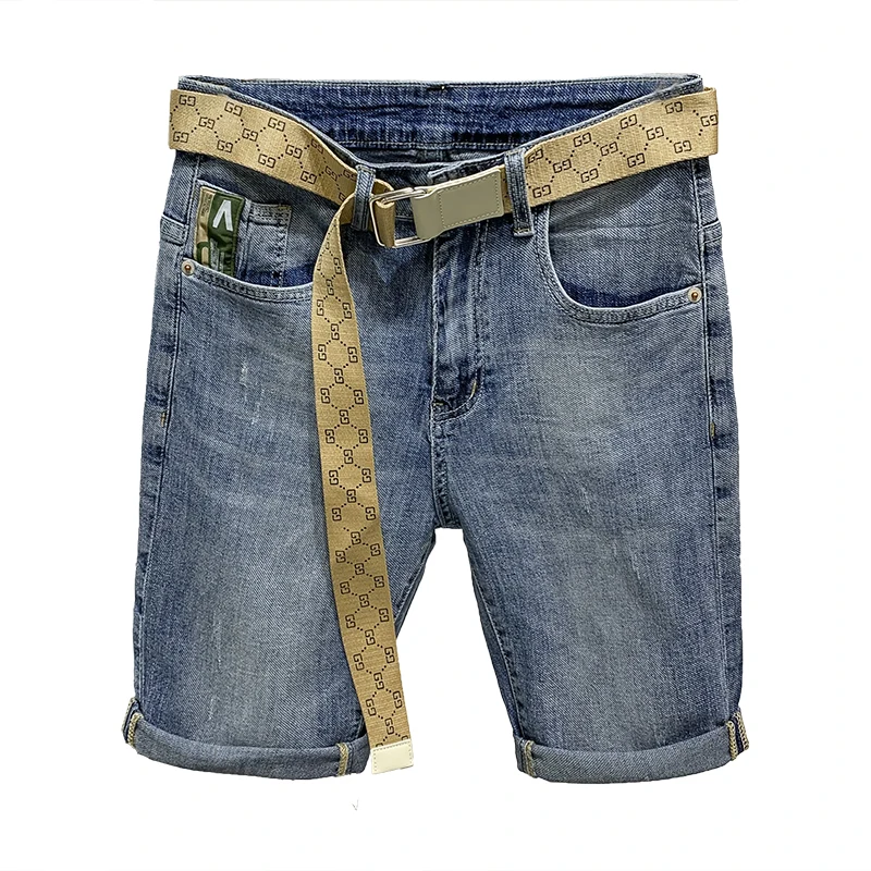 Summer European and American Fashionable Fit Denim Shorts Men's Loose Korean Style Fashionable Classic Washed Blue Men's Jeans S