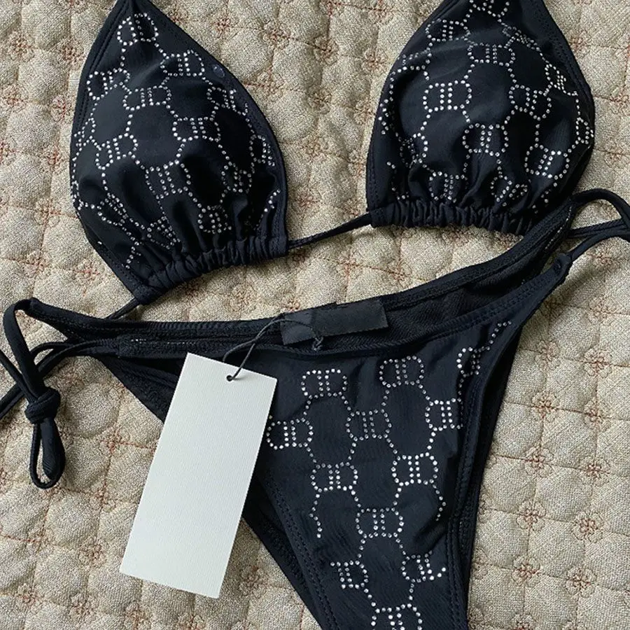 2025 Summer New Women's Outdoor Beach Swimsuit Sexy Hanging Neck Strap Split Bikini 1