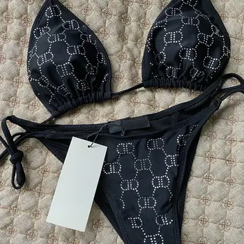 2025 Summer New Women's Outdoor Beach Swimsuit Sexy Hanging Neck Strap Split Bikini 1