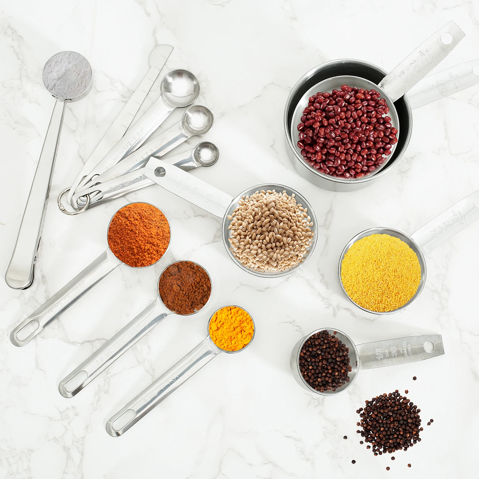 Measuring Cup and Spoon Set 13 Pcs Measuring Cups and Spoons Set Stainless Steel Stackable for Dry or Liquid
