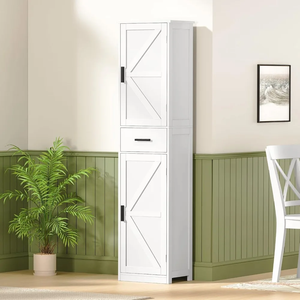 tall bathroom cabinet, storage cabinet with 6 shelves & drawer, bathroom storage cabinet with adjustable shelves, tall cabinet