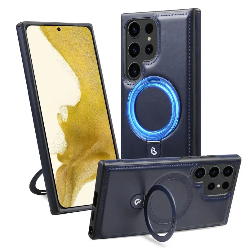 Luxury Magnetic Bracket PU Leather Phone Case with Magsafe Wireless Charging Compatibility