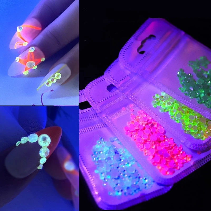 

1pack Luminous Crystal Mixed Size SS6-SS20 Nail Art Rhinestone Decorations 3D Glitter Diamond Jewelly Glow In The Dark Ornaments