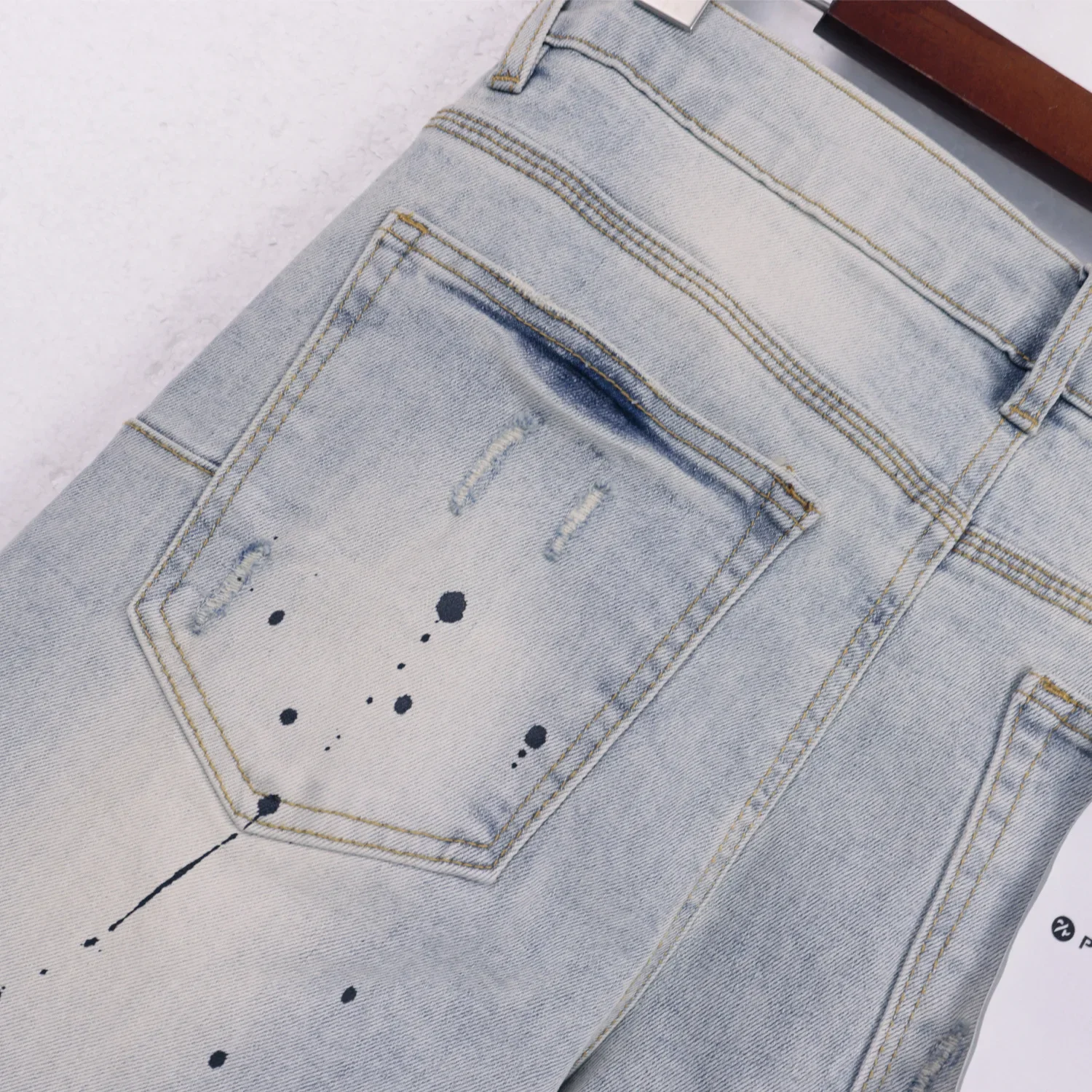 Autumn and winter Korean version of  men's clothing blue ripped micro-elastic jeans men's small feet and trousers 3