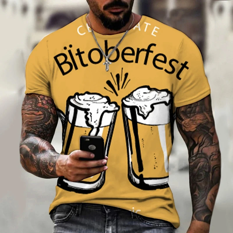 

Футболка мужская с коротким рукавом и круглым вырезом, Повседневная модная тенниска в стиле хип-хоп, майка с 3D-принтом пива, лето