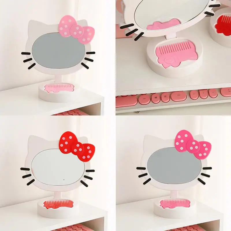 

Hello Kittys Sanrios Cartoon Mirror Kawaii Anime Figure Girl Heart Student Dormitory Office Desktop Make Up Mirror Girl Gift
