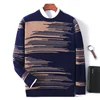 New Autumn Winter Thick Warm Cashmere Sweater Men's Round Neck Knitted Pullover 100% Merino Wool Contrasting Menswear 2