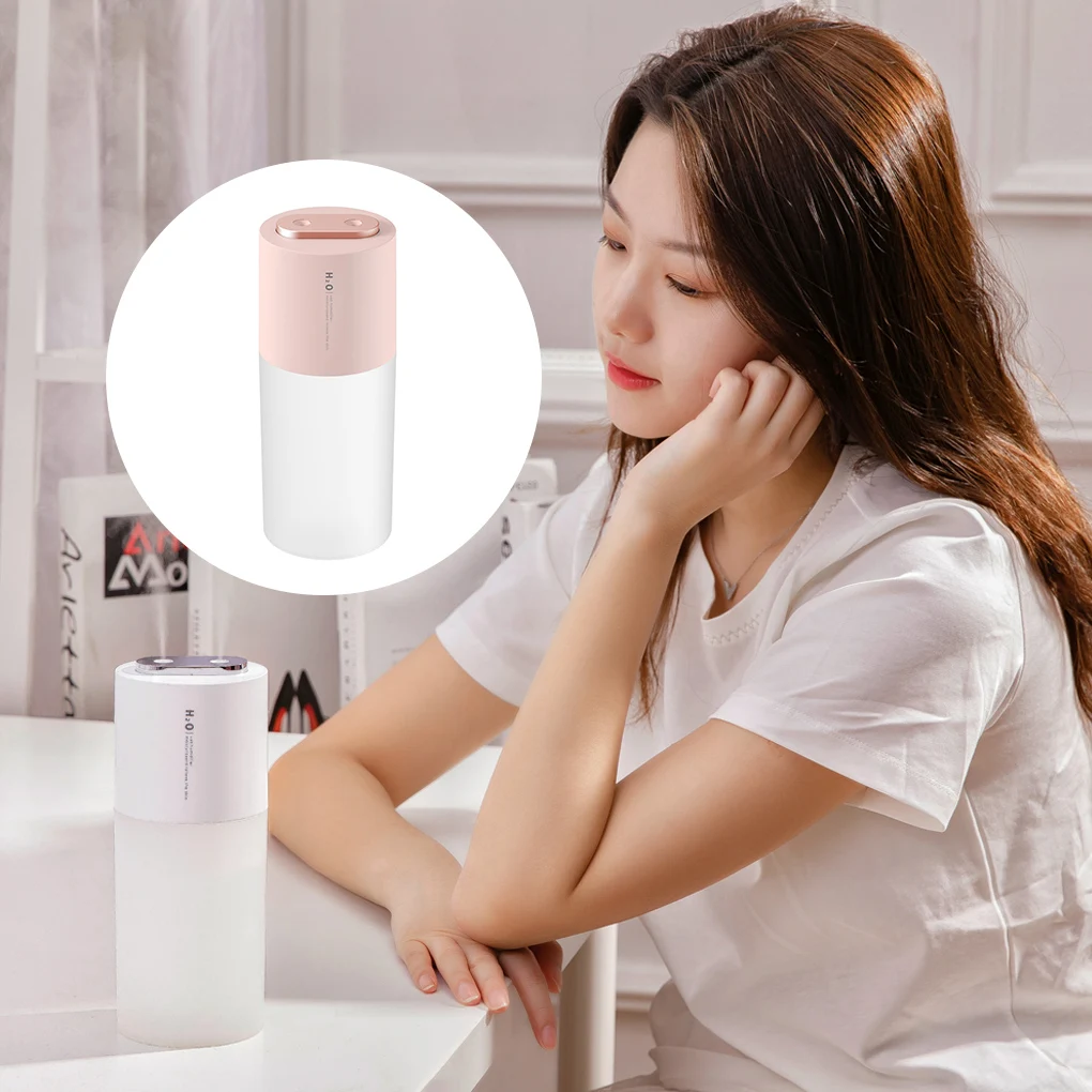 Humidifier Dual Sprayer Diffuser 3W 400ml Adjustable Air Humidifier for Home Car Pink Battery