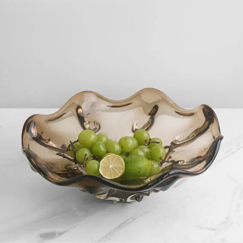 Designer Brown Pleated Skirt Glass Fruit Tray Living Room Coffee Table Storage Tray Office Nut Snack Tray Ornaments 5