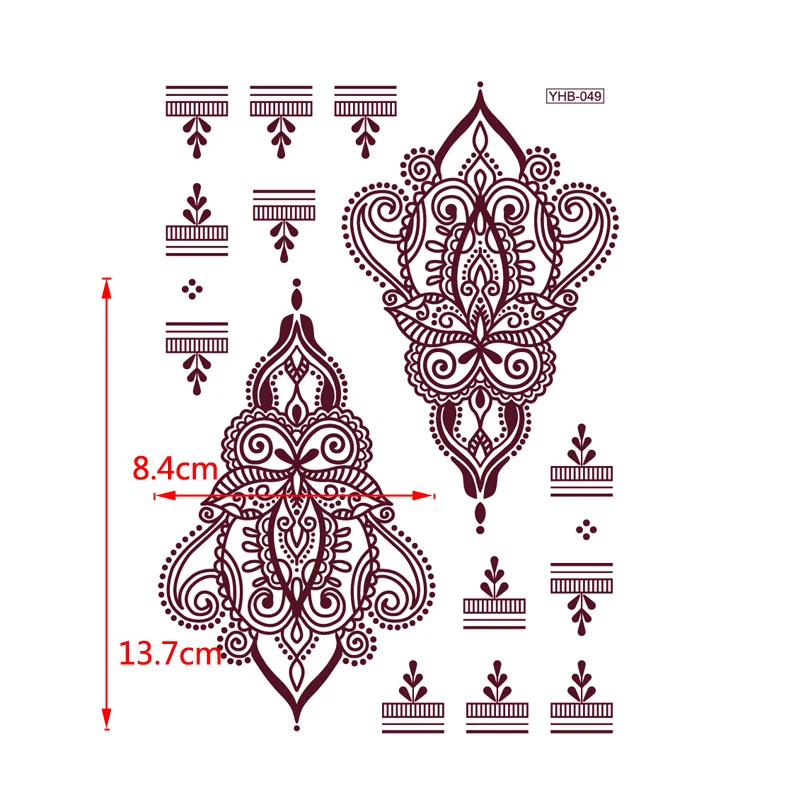 Bräunlich rote Spitze wasserdicht temporäre Tattoo Aufkleber Tatuajes Tattoo Ärmel Henna Tattoo Aufkleber Body Art gefälschte Tattoo Aufkleber – Detail 34