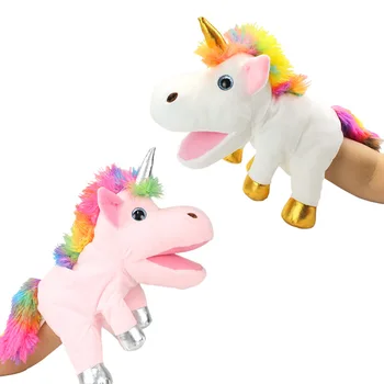 30cm Unicorn Hand Puppets Plush Toys The Mouth Can Move Pony Dolls Parent Child Games Early Educational Telling Story Doll