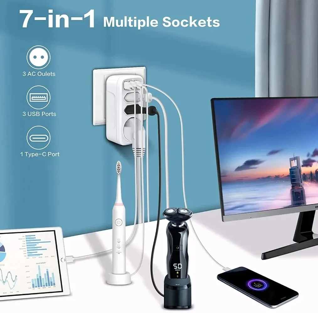 EU Socket Extender Adapter Power Strip USB Charger Type-C Extension For Home Office Kitchen