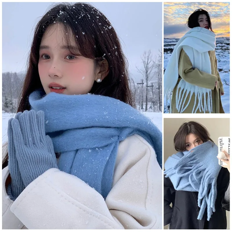 Soft Mohair Winter Scarf for Women Blue